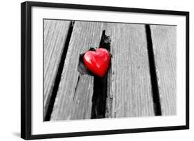 Red Heart in Crack of Wooden Plank, Symbol of Love, Valentine's Day-Michal Bednarek-Framed Photographic Print