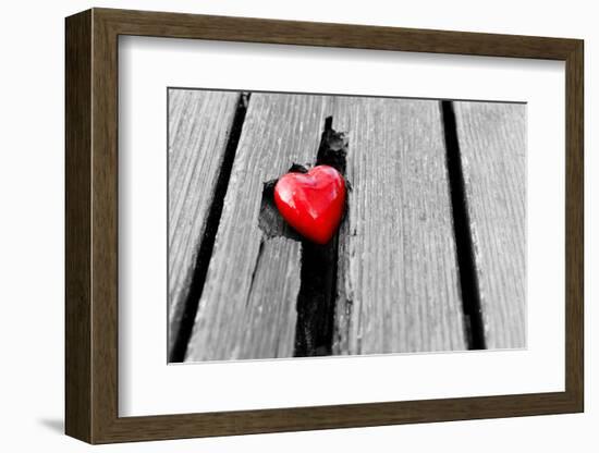 Red Heart in Crack of Wooden Plank, Symbol of Love, Valentine's Day-Michal Bednarek-Framed Photographic Print