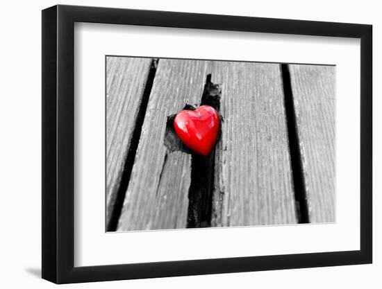 Red Heart in Crack of Wooden Plank, Symbol of Love, Valentine's Day-Michal Bednarek-Framed Photographic Print