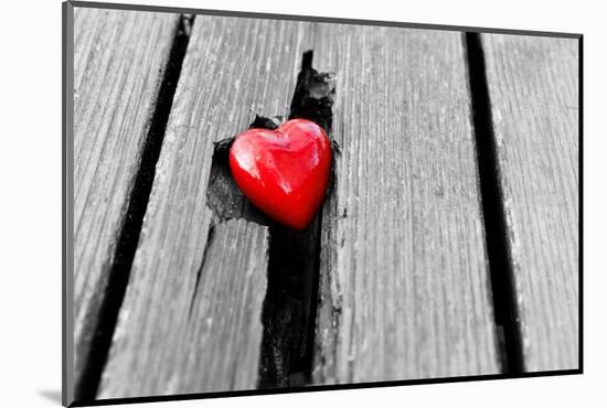 Red Heart in Crack of Wooden Plank, Symbol of Love, Valentine's Day-Michal Bednarek-Mounted Photographic Print