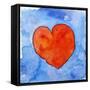 Red Heart on Blue, 2011-Jennifer Abbott-Framed Stretched Canvas