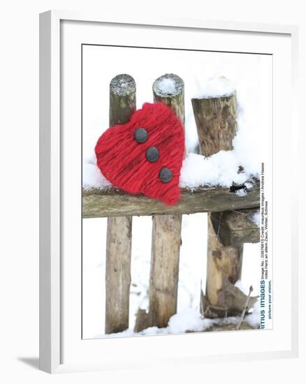 Red Heart on Old Fence, Winter, Snow-Andrea Haase-Framed Photographic Print