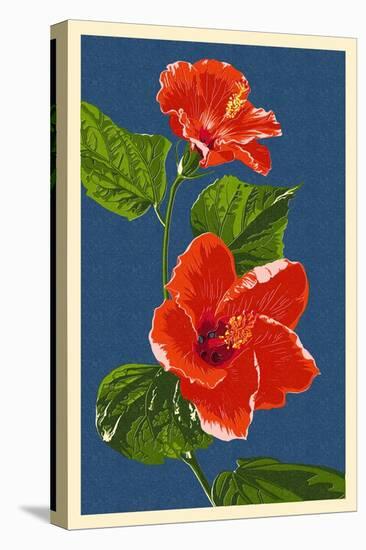 Red Hibiscus-Lantern Press-Stretched Canvas