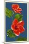 Red Hibiscus-Lantern Press-Mounted Art Print