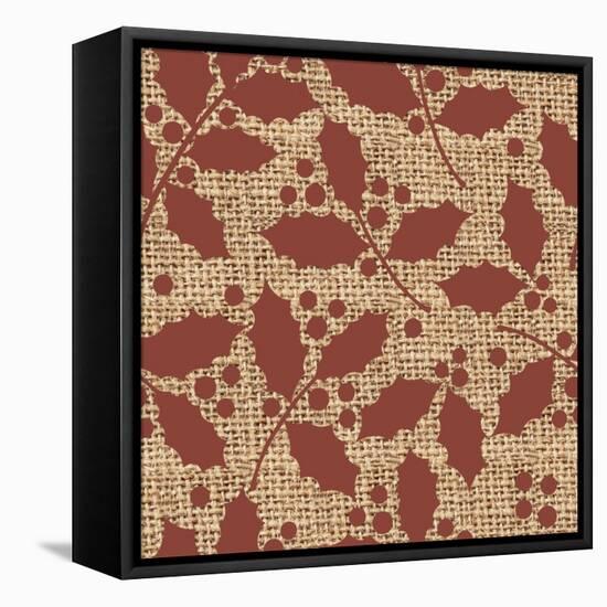 Red Holly Branches Burlap-Joanne Paynter Design-Framed Stretched Canvas