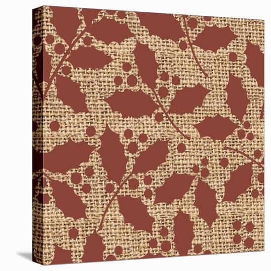 Red Holly Branches Burlap-Joanne Paynter Design-Stretched Canvas