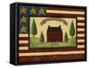 Red House with Flag Border-Debbie McMaster-Framed Stretched Canvas