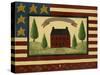 Red House with Flag Border-Debbie McMaster-Stretched Canvas