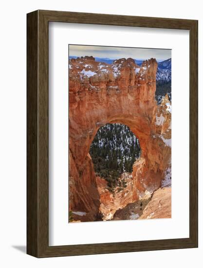 Red-Hued Limestone Arch Lit by Morning Sun with Snow in Winter at Natural Bridge-Eleanor Scriven-Framed Photographic Print