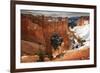 Red-Hued Limestone Arch Lit by Morning Sun with Snowy Cliffs in Winter at Natural Bridge-Eleanor Scriven-Framed Photographic Print