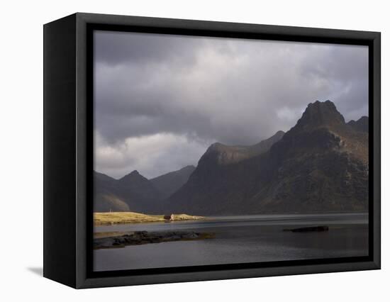 Red Hut on Bank of Fjord, Lofoten Islands, Norway, Scandinavia, Europe-Purcell-Holmes-Framed Stretched Canvas