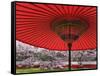 Red Japanese Parasol and Pink Cherry Blossoms-Rudy Sulgan-Framed Stretched Canvas