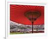 Red Japanese Parasol and Pink Cherry Blossoms-Rudy Sulgan-Framed Photographic Print