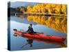 Red Kayak and Autumn Colours, Lake Benmore, South Island, New Zealand-David Wall-Stretched Canvas