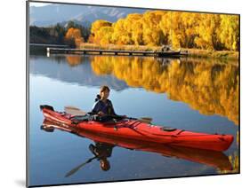 Red Kayak and Autumn Colours, Lake Benmore, South Island, New Zealand-David Wall-Mounted Photographic Print