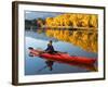 Red Kayak and Autumn Colours, Lake Benmore, South Island, New Zealand-David Wall-Framed Photographic Print