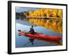Red Kayak and Autumn Colours, Lake Benmore, South Island, New Zealand-David Wall-Framed Photographic Print