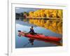 Red Kayak and Autumn Colours, Lake Benmore, South Island, New Zealand-David Wall-Framed Photographic Print