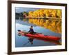 Red Kayak and Autumn Colours, Lake Benmore, South Island, New Zealand-David Wall-Framed Photographic Print