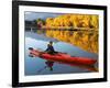 Red Kayak and Autumn Colours, Lake Benmore, South Island, New Zealand-David Wall-Framed Photographic Print