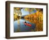 Red Kayak and Autumn Colours, Lake Benmore, South Island, New Zealand-David Wall-Framed Photographic Print