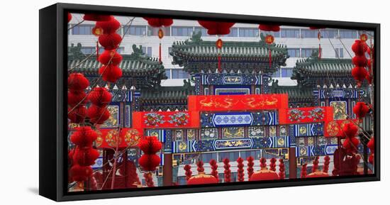 Red Lanterns around a Chinese Gate for Lunar New Year, Ditan Park, Beijing, China-William Perry-Framed Stretched Canvas