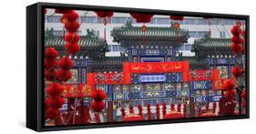 Red Lanterns around a Chinese Gate for Lunar New Year, Ditan Park, Beijing, China-William Perry-Framed Stretched Canvas