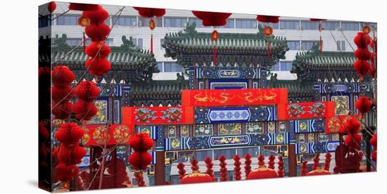 Red Lanterns around a Chinese Gate for Lunar New Year, Ditan Park, Beijing, China-William Perry-Stretched Canvas