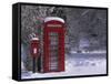 Red Letterbox and Telephone Box in the Snow, Highlands, Scotland, UK, Europe-David Tipling-Framed Stretched Canvas