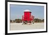 Red Lifeguard Tower sandyBeach-null-Framed Premium Giclee Print