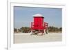 Red Lifeguard Tower sandyBeach-null-Framed Premium Giclee Print