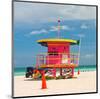 Red Lifeguardstand South Beach-null-Mounted Art Print