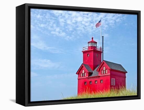 Red Lighthouse in Michigan-14ktgold-Framed Stretched Canvas