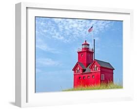 Red Lighthouse in Michigan-14ktgold-Framed Photographic Print