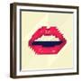 Red Lips Made of Small Triangles, Pixels-JustMarie-Framed Art Print