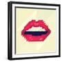 Red Lips Made of Small Triangles, Pixels-JustMarie-Framed Art Print