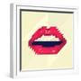 Red Lips Made of Small Triangles, Pixels-JustMarie-Framed Art Print