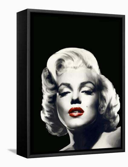 Red Lips Marilyn In Black-null-Framed Stretched Canvas