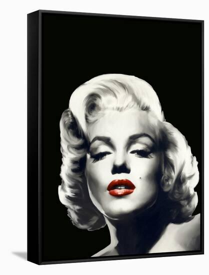 Red Lips Marilyn In Black-null-Framed Stretched Canvas