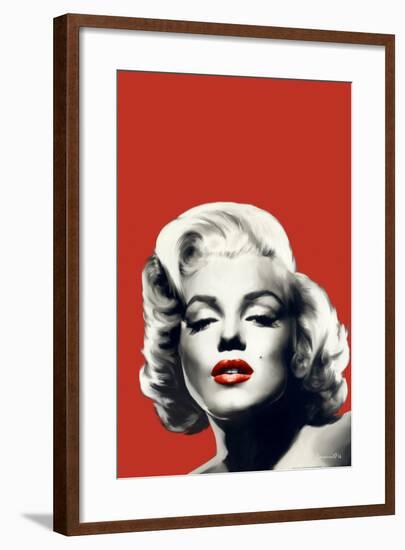 Red Lips Marilyn in Red-Chris Consani-Framed Art Print