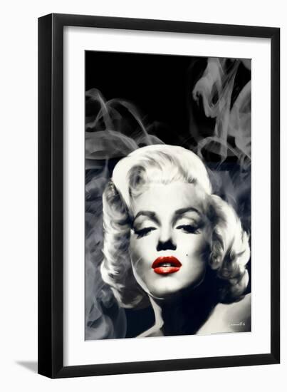 Red Lips Marilyn in Smoke-Chris Consani-Framed Art Print