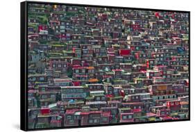 Red log cabins, Seda Larung Wuming, Garze, Sichuan Province, China-Keren Su-Framed Stretched Canvas