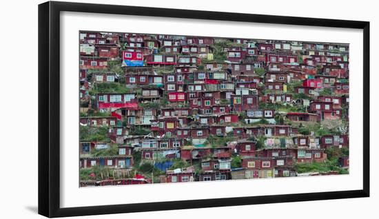 Red log cabins, Seda Larung Wuming, Garze, Sichuan Province, China-Keren Su-Framed Photographic Print