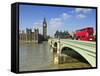 Red London Bus Crossing Westiminster Bridge, London, England, Uk-David Wogan-Framed Stretched Canvas