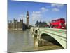 Red London Bus Crossing Westiminster Bridge, London, England, Uk-David Wogan-Mounted Photographic Print