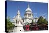 Red London Buses and St. Paul's Cathedral, London, England, United Kingdom, Europe-Stuart Black-Stretched Canvas