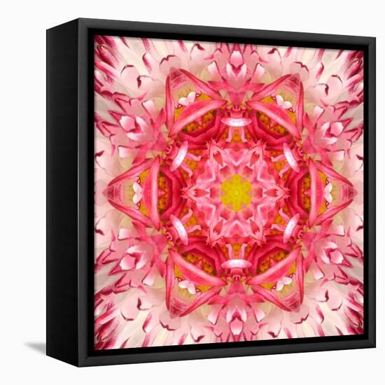 Red Mandala Concentric Flower Center Kaleidoscope-tr3gi-Framed Stretched Canvas