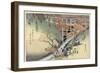 Red Maple Leaves at Tsuten Bridge, from the Series 'Famous Places of Kyoto'-Ando Hiroshige-Framed Giclee Print