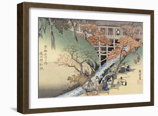 Red Maple Leaves at Tsuten Bridge from the Series "Famous Places of Kyoto"-Ando Hiroshige-Framed Giclee Print