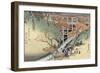 Red Maple Leaves at Tsuten Bridge from the Series "Famous Places of Kyoto"-Ando Hiroshige-Framed Giclee Print